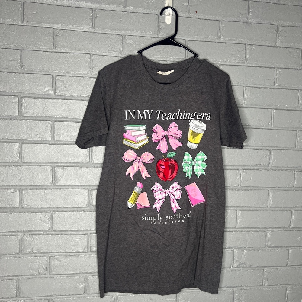 Simply Southern Charcoal “In My Teaching Era” T-Shirt with Colorful Graphic
